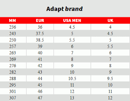 Adapt Brand Skates Size Chart