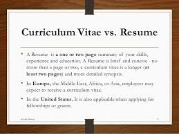 Curriculum Vitae Cv Vs Resume Marvelous Resume Versus Cv About