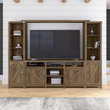 kathy ireland home by bush furniture cote grove 65w farmhouse entertainment center with shelves in reclaimed pine