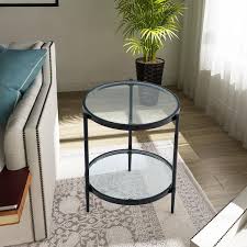 Black Frame Round Glass Top End Table
