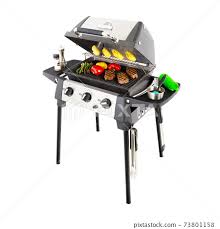 Barbecue Gas Grill With Food Isolated