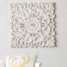 Carved Flower Square Wood Wall Decor