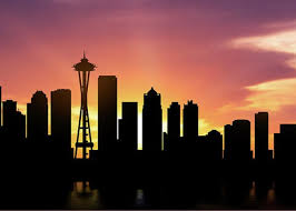 Seattle Skyline Panorama Sunset Greeting Card