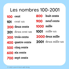 Les nombres 100 - 2001. | Learn french, Learning, Numbers
