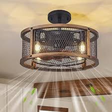 lights caged wood ceiling fan