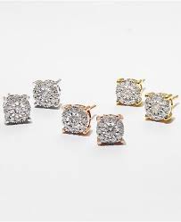 Diamond Cluster Stud Earrings 1 3 Ct T W In 14k White Gold Yellow Gold And Rose Gold