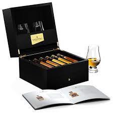 whisky tasting set in luxury wooden cabinet