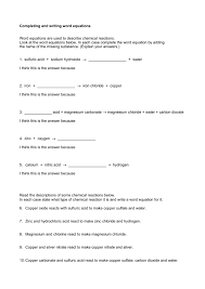 Completing And Writing Word Equations