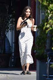vanessa hudgens steps out for lunch wearing a white strawberry-patterned  dress in los feliz, california-100220_1