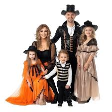 happy family with childrens in costumes