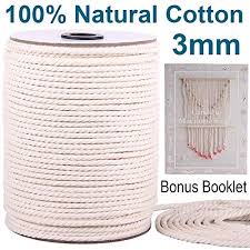 Xkdous Macrame Cord 3mm X 220yards Natural Cotton Macrame Rope 3 Strand Twisted Cotton Cord For Wall Hanging Plant Hangers Crafts Knitting