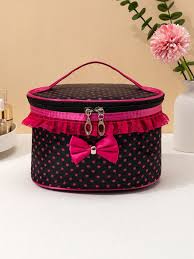 1pc polka dot bow decor makeup bag shein