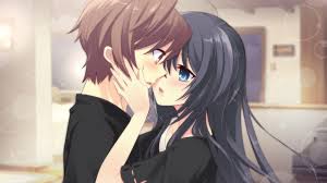 anime couple hug almost kiss