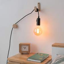 Oak Wooden Wall Hook Lamp With Fabric