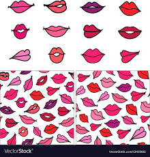 hand drawn cartoon lips kisses set