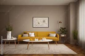 Room Interior With Yellow Sofa Couch