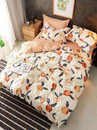 peach print bedding set romwe