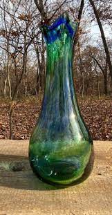 Vase Blue Green Bloom And Bark Glass