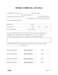 free mobile home manufactured bill of