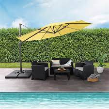 offset yellow fabric patio umbrella