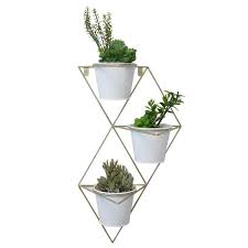 Admired By Nature Large White Brass Geometric Metal Hanging Planter