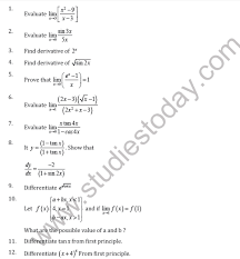 Printable in convenient pdf format. Cbse Class 11 Limits And Derivative Worksheet A