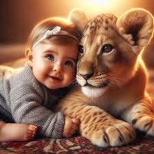 dp pic a cute baby with lion cub dp