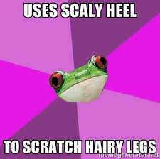uses scaly heel to scratch hairy legs - Foul Bachelorette Frog ... via Relatably.com