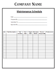 Maintenance Schedule Format Rome Fontanacountryinn Com