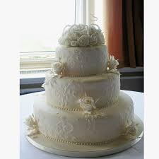 Pearl Wedding Cake Decorated With Detailed Lace Embroidery