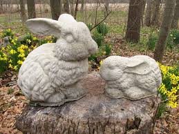 Cement Bunny Rabbit Pair Garden Art