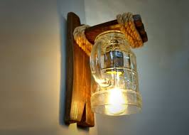 Handmade Wall Lamp Of Wood And A Beer Glass Wall Sconce Wall Etsy