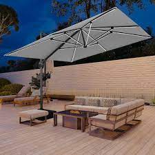 11ft Square Cantilever Patio Umbrella With Led Light Without Umbrella Base