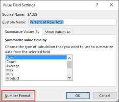 excel pivot table percene of row