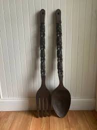 Vintage Fork Spoon Set Tiki Wood