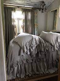 washed linen ruffled bed set linen