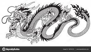 chinese dragon black and white stock