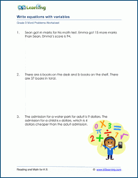 grade 3 word problems with equations