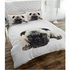 Pug Dog Quilt Duvet Cover And Pillowcases Bedding Set White Double