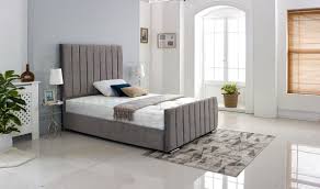 stripe luxury velvet upholstered bed