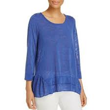 Nally Millie Womens Blue Knit Ruffled Pullover Sweater Top