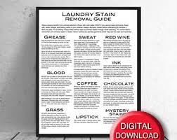 Stain Removal Chart Etsy