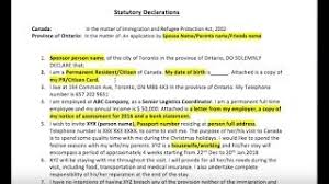 The super visa allows eligible parents and grandparents to stay temporarily in canada. Statutory Declaration Canada Sample Letter For Canada Visa Youtube
