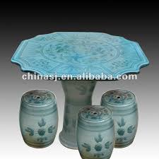 Blue Ceramic Garden Stool Table Set