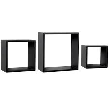 3 Piece Black Wooden Cube Wall Shelf Set