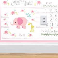 Wallpaper Hello World Growth Chart 54 Elephant Friends Pink Mint