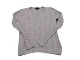 Ralph Lauren Womens Pullover Sweater Knitted V Neck Long Sleeve Cotton Pink SZ S