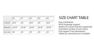 Opencart Sizes Chart Table
