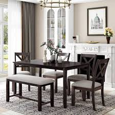 Wood Top Espresso Dining Table Set