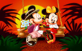 cartoon mickey and minnie mouse sunset